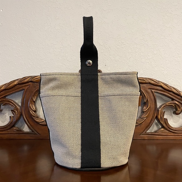 Hermes Handbags - Hermès Canvas Toile Saxo Carry Sack Bag Grey Black Tote